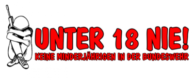 Logo der Kampagne "unter 18 nie - keine Minderjaehrigen in der Bundeswehr"